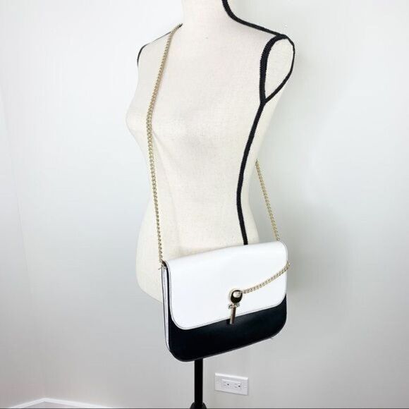 TopShop White and Black Tri-Fold Convertible Chain Shoulder Bag Key Closure - Picture 1 of 16